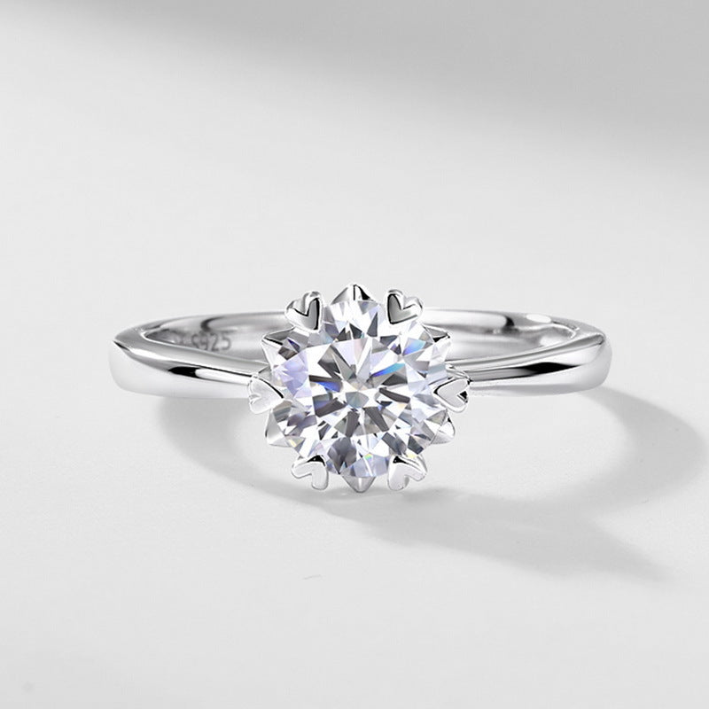 Classic 1ct Lab-Grown Diamond Solitaire Ring - S925 Sterling Silver Heart 6-Prong Band