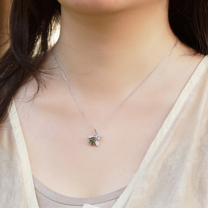 Natural Pear-Cut Moss Agate Teardrop Necklace - S925 Sterling Silver