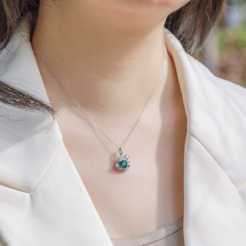 Modern Solitaire: Lab-Grown Emerald Pendant Necklace | 925 Silver | Dapaza