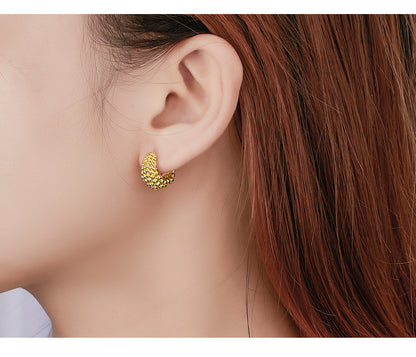 Simple Autumn and Winter 925 Sterling Silver C-shaped Bead Earrings