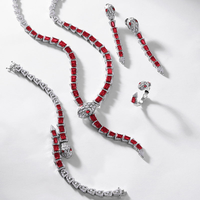 Serpentine Grace: Snake Chain Lab-Grown Emerald Ear Thread Set | 925 Silver | Dapaza