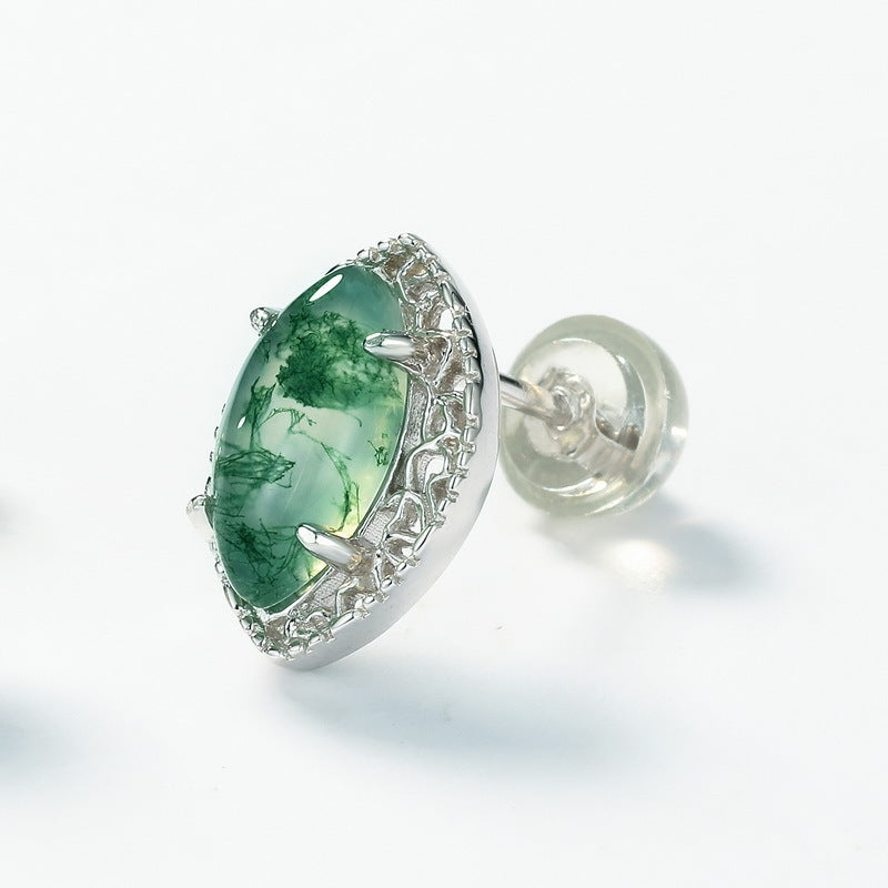 Marquise Moss Agate Earrings | Gold-Plated S925 Sterling Silver