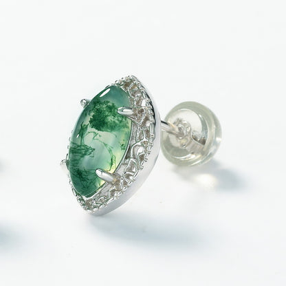 Marquise Moss Agate Earrings | Gold-Plated S925 Sterling Silver