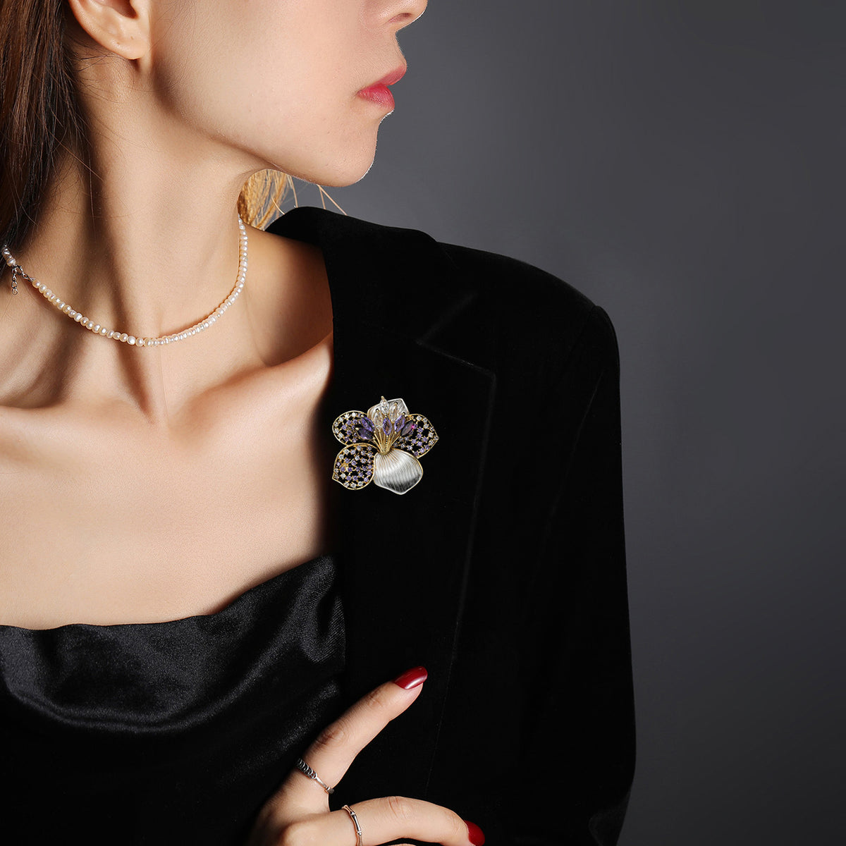 Purple Five-leaf Flower Brooch