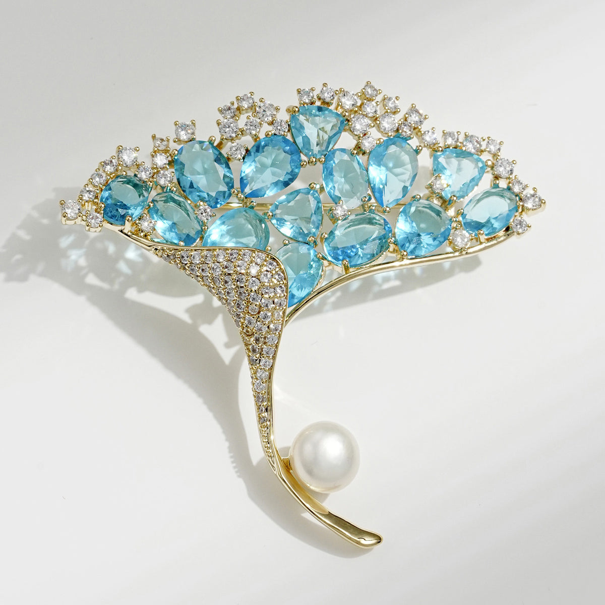 Blue Ginkgo Leaf Copper Zircon Brooch