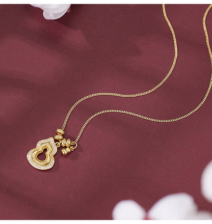 S925 Sterling Silver Gold Cut Out Gourd Necklace for Women Micro-embedded Zirconium Accessible Luxuryniche Style Design Classy Sense Clavicle Chain