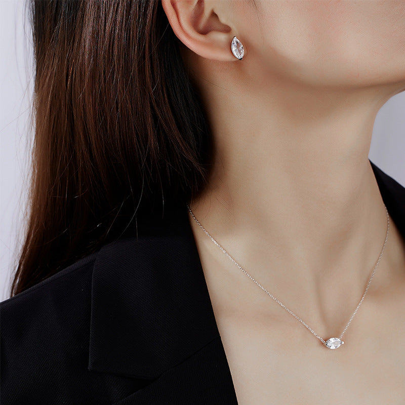 Hot New Product S925 Sterling Silver Marquise Zircon Necklace Women's Trendy Simple Stacked Clavicle Chain