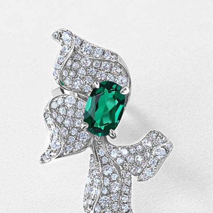 Sculpted Bloom: 3D Floral Lab-Grown Emerald Earrings | 925 Silver | Dapaza