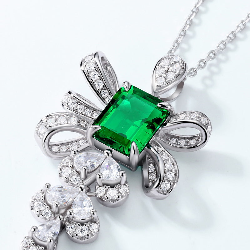 Modern Romance: Tassel Ribbon Lab-Grown Emerald Necklace | 925 Silver