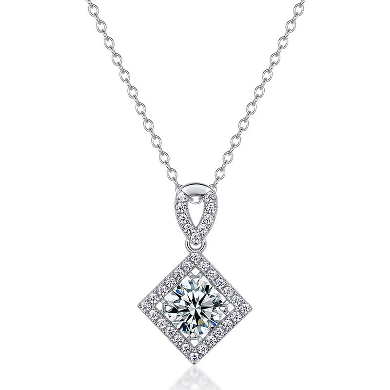 Geometric Rhombus Lab-Grown Diamond Halo Necklace - S925 Sterling Silver