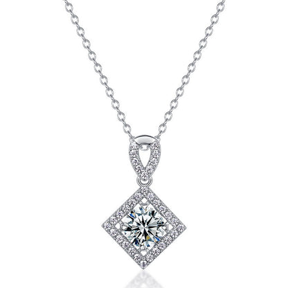 Geometric Rhombus Lab-Grown Diamond Halo Necklace - S925 Sterling Silver