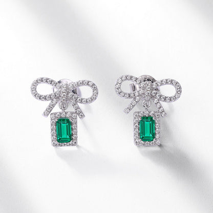 Dapaza Bow-Knot Lab-Grown Emerald Stud Earrings | S925 Sterling Silver