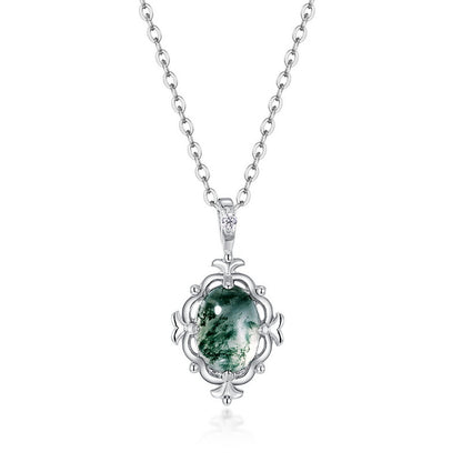 复古风水草玛瑙吊坠锁骨链小众设计S925纯银项链| Dapaza Jewelry