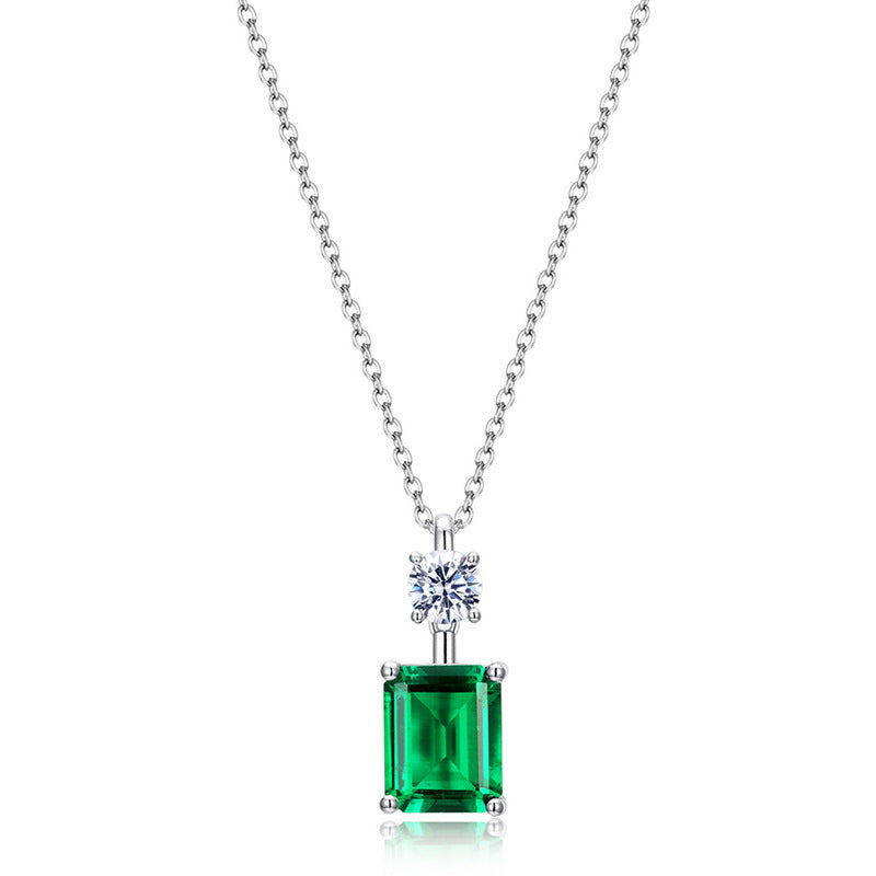 2.9ct Lab-Grown Emerald Solitaire Pendant - S925 Sterling Silver