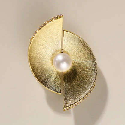 Gold Freshwater Pearl Semicircle Brooch