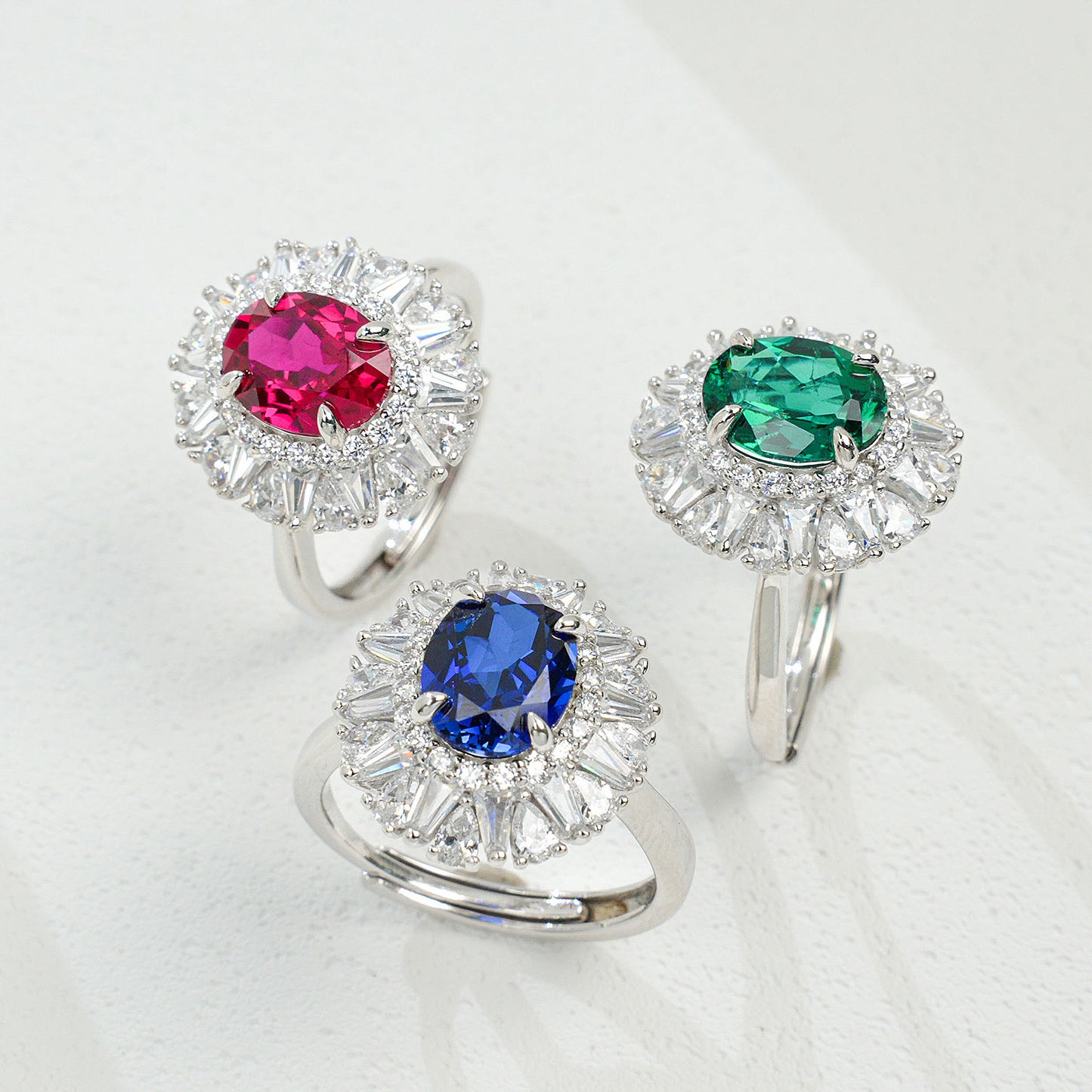 Royal Suite: 3-Carat Lab-Grown Sapphire & Emerald Oval Cocktail Ring Set | 925 Silver | Dapaza