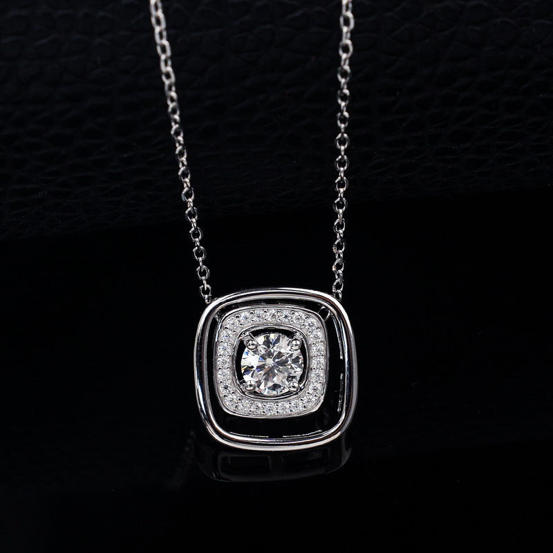 Geometric Hollow Square Lab-Grown Diamond Necklace - S925 Sterling Silver