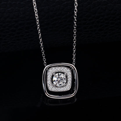 Geometric Hollow Square Lab-Grown Diamond Necklace - S925 Sterling Silver