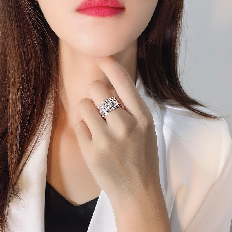 Dapaza S925 Silver Geometric Textured Ring