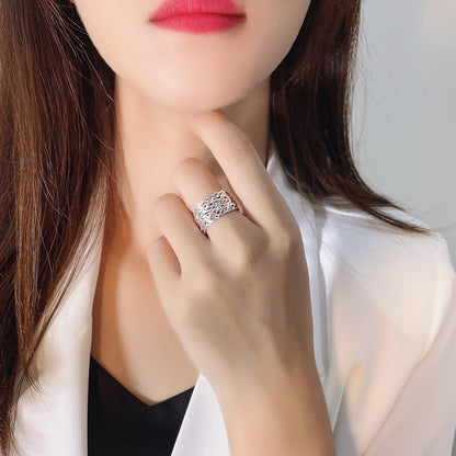 Dapaza S925 Silver Geometric Textured Ring