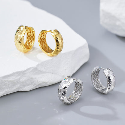 S925 Sterling Silver Crushed Ice Design Personalized Light Luxury Sparkling Hoop Earrings