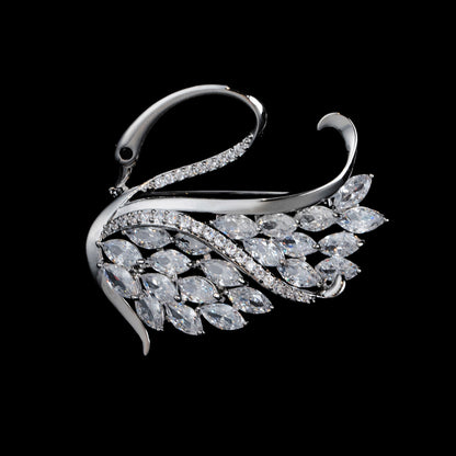 Silver White Swan Animal Versatile Suit Coat Zircon Brooch Women