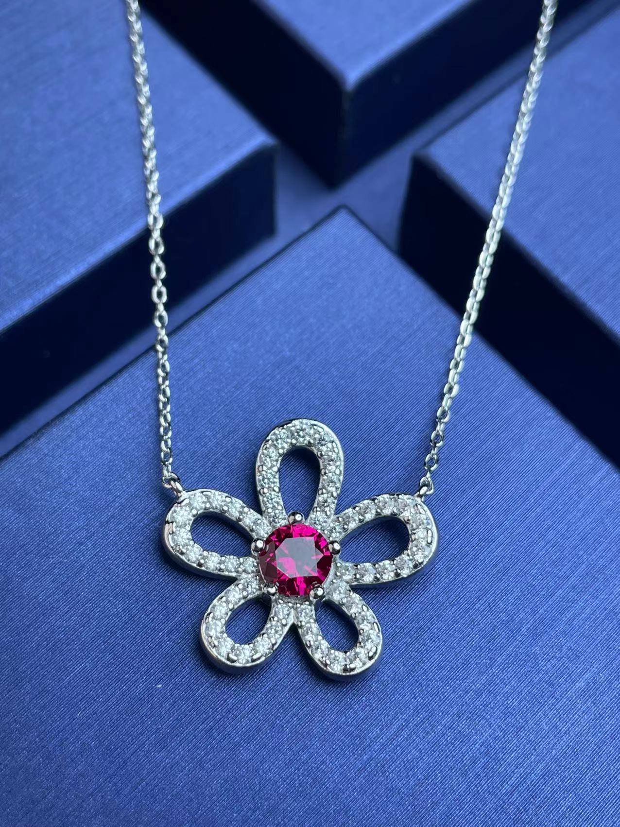 Artisanal Petal: Lab-Grown Emerald Flower Pendant Necklace | 925 Silver | Dapaza