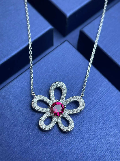 Artisanal Petal: Lab-Grown Emerald Flower Pendant Necklace | 925 Silver | Dapaza