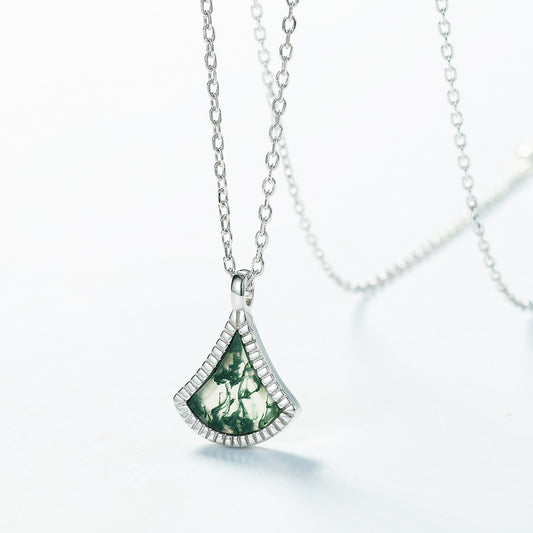 Ginkgo Moss Agate Pendant Necklace | 925 Sterling Silver