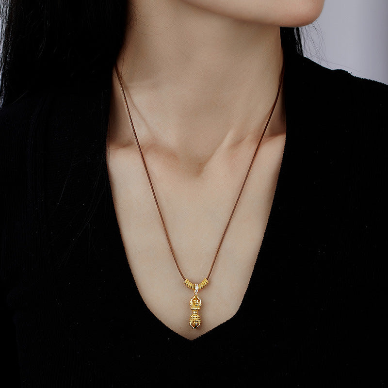 Necklace Accessible Luxury Niche High-end S925 Sterling Silver New Chinoiserie National Trend Vajra Autumn and Winter Pull-out Longsweater Chain
