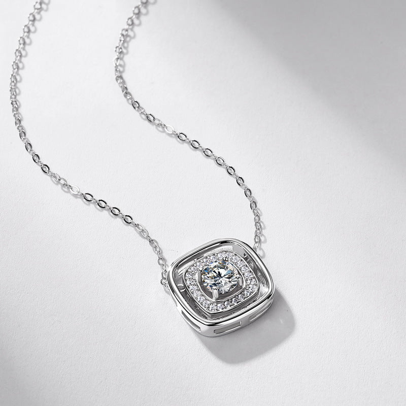 Geometric Hollow Square Lab-Grown Diamond Necklace - S925 Sterling Silver