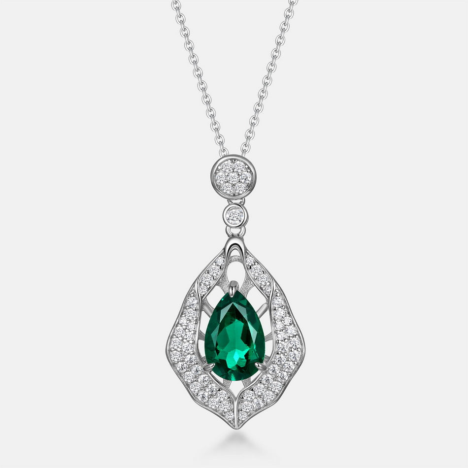 Dramatic Presence: Bold Lab-Grown Emerald Statement Pendant Necklace | 925 Silver | Dapaza
