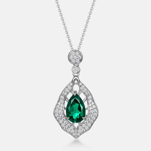 Dramatic Presence: Bold Lab-Grown Emerald Statement Pendant Necklace | 925 Silver | Dapaza