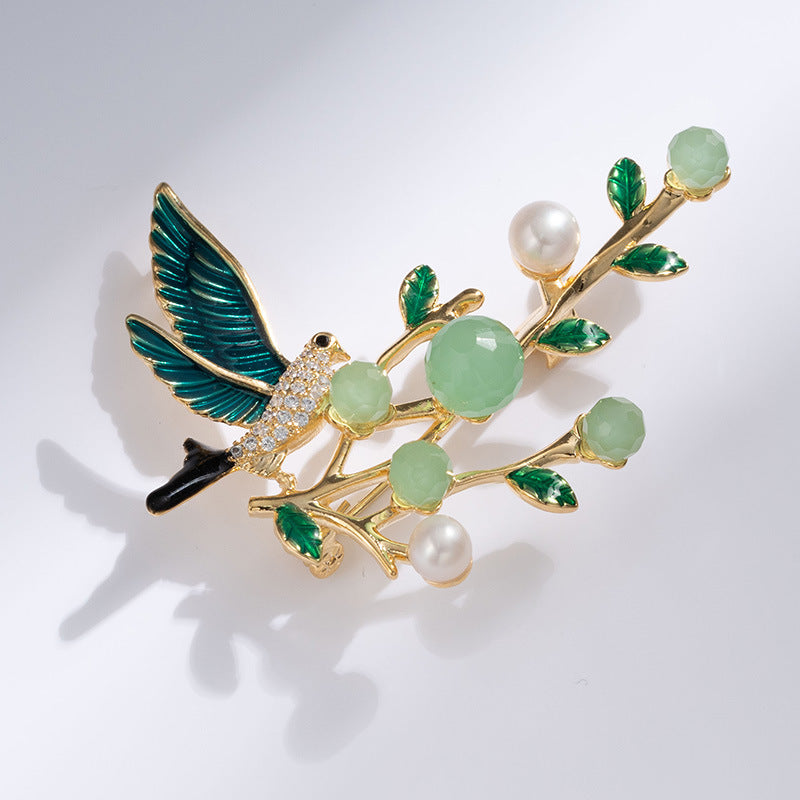 Freshwater Pearl Yellow Agate Bird Brooch