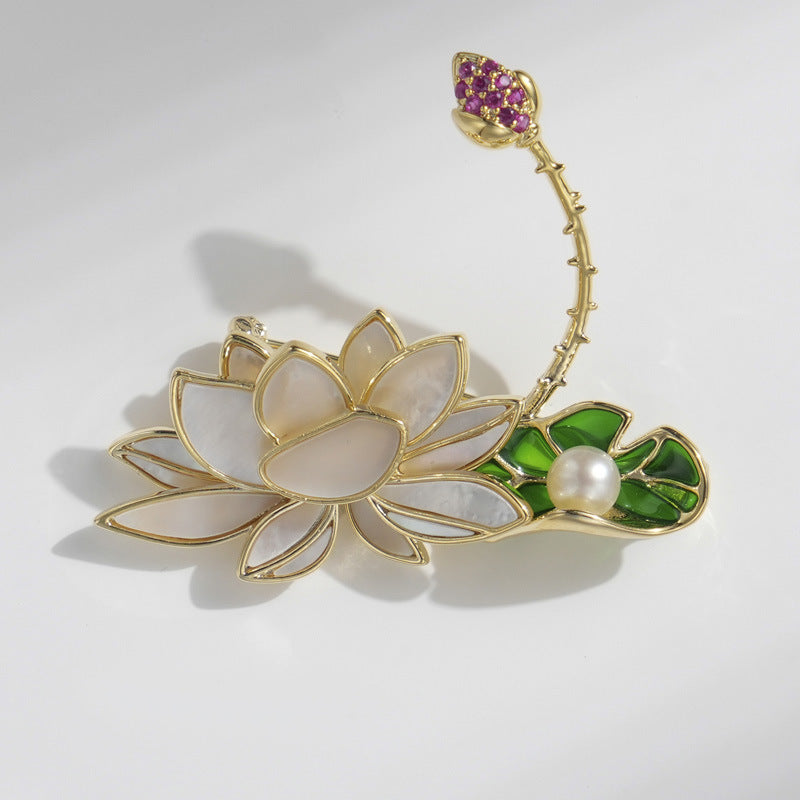 Shell Lotus Freshwater Pearl Brooch