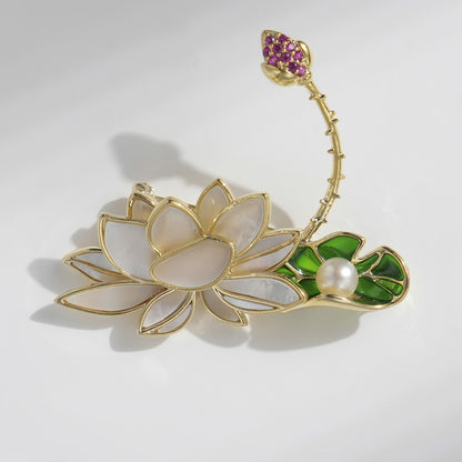 Shell Lotus Freshwater Pearl Brooch