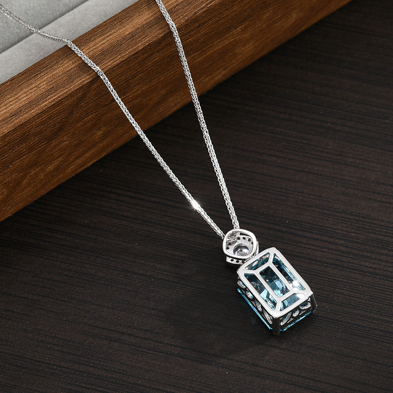 Dapaza S925 Silver Natural Aquamarine Necklace