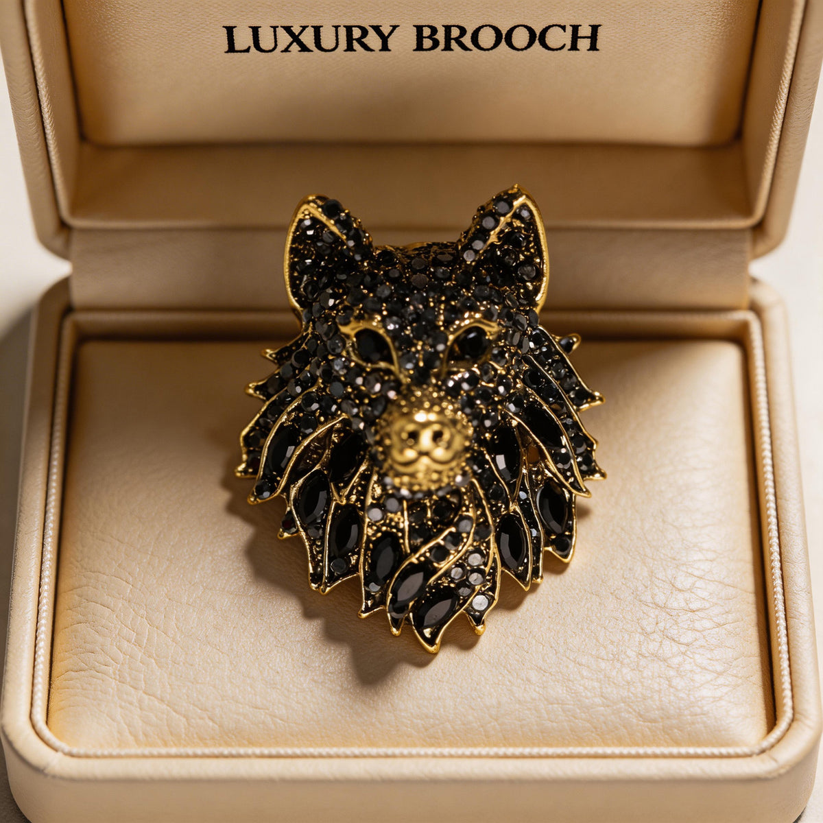 Retro Rhinestone Wolf Head Brooch
