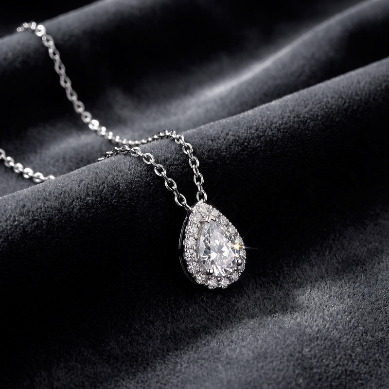 Pear Shape D Color VVS1 Lab Grown Diamond Pendant Necklace in 925 Sterling Silver