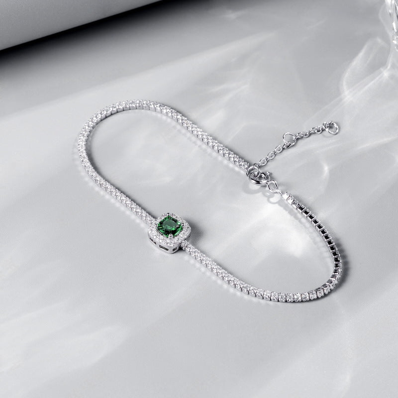Vintage Deco: Emerald-Cut Lab-Grown Emerald Tennis Bracelet | 925 Silver | Dapaza