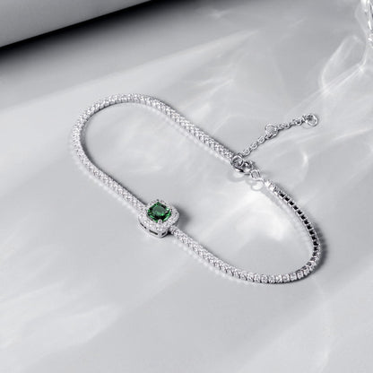 Vintage Deco: Emerald-Cut Lab-Grown Emerald Tennis Bracelet | 925 Silver | Dapaza