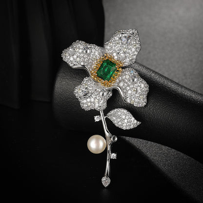 Four-leaf Flower Natural Freshwater Pearl Agate Brooch