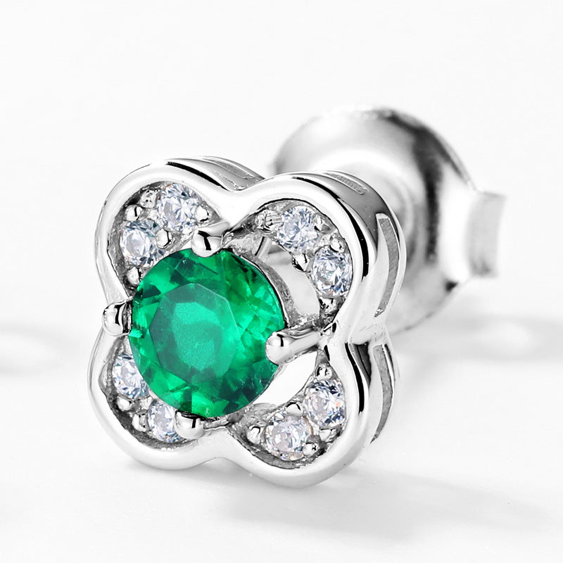 Dainty Clover 0.45CT Lab-Grown Emerald Stud Earrings - 925 Sterling Silver