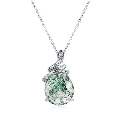Snake Moss Agate Pendant Necklace | S925 Sterling Silver