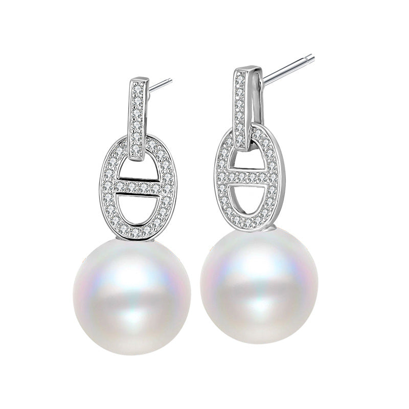 925 Sterling Silver Australian White High-luster Shell Pearl Pig Nose Stud Earrings - Unique and Trendy Design for Women
