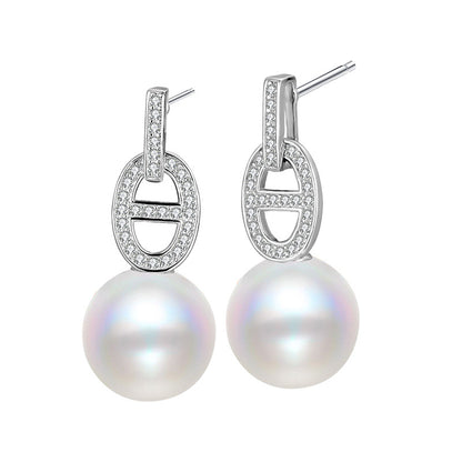 925 Sterling Silver Australian White High-luster Shell Pearl Pig Nose Stud Earrings - Unique and Trendy Design for Women