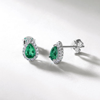 Pear-Cut Lab-Grown Emerald Stud Earrings - S925 Sterling Silver