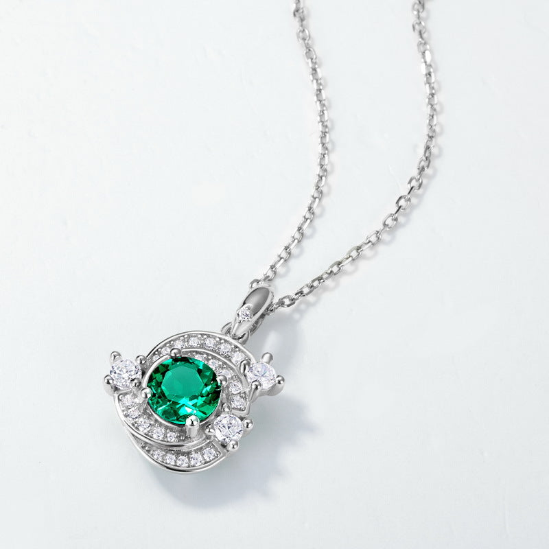 Modern Solitaire: Lab-Grown Emerald Pendant Necklace | 925 Silver | Dapaza