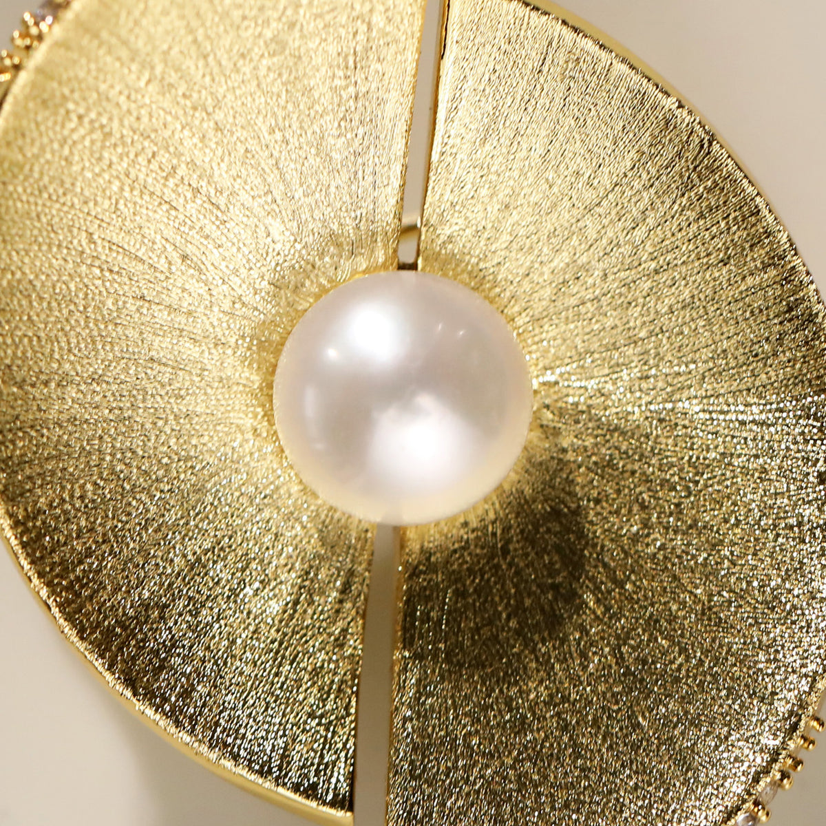 Gold Freshwater Pearl Semicircle Brooch