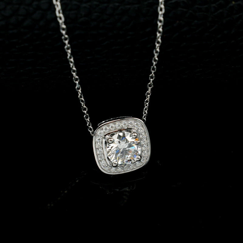 Geometric Halo Lab-Grown Diamond Necklace - S925 Sterling Silver
